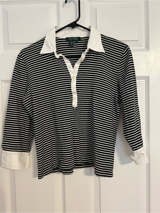 Lauren Ralph Lauren Tops - Vintage Lauren Ralph Lauren Black and White Striped Button-Down Polo